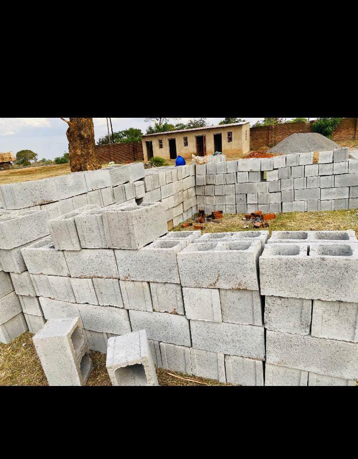 Concrete block walls under construction